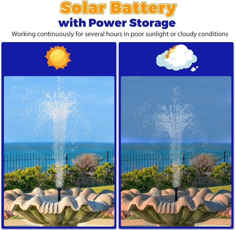 JimysCo Solar Bird Bath Fountain Pump, 2025 Upgrade 2.5W Solar Fountain with 6 Nozzle, Standing Floating Powered Water Pump for Bird Bath, Garden, Pond, Pool, Outdoor - Image 3